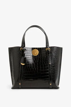 Jasper Conran Alexis Leather Croc Grab Tote Bag Black Croc Large Online