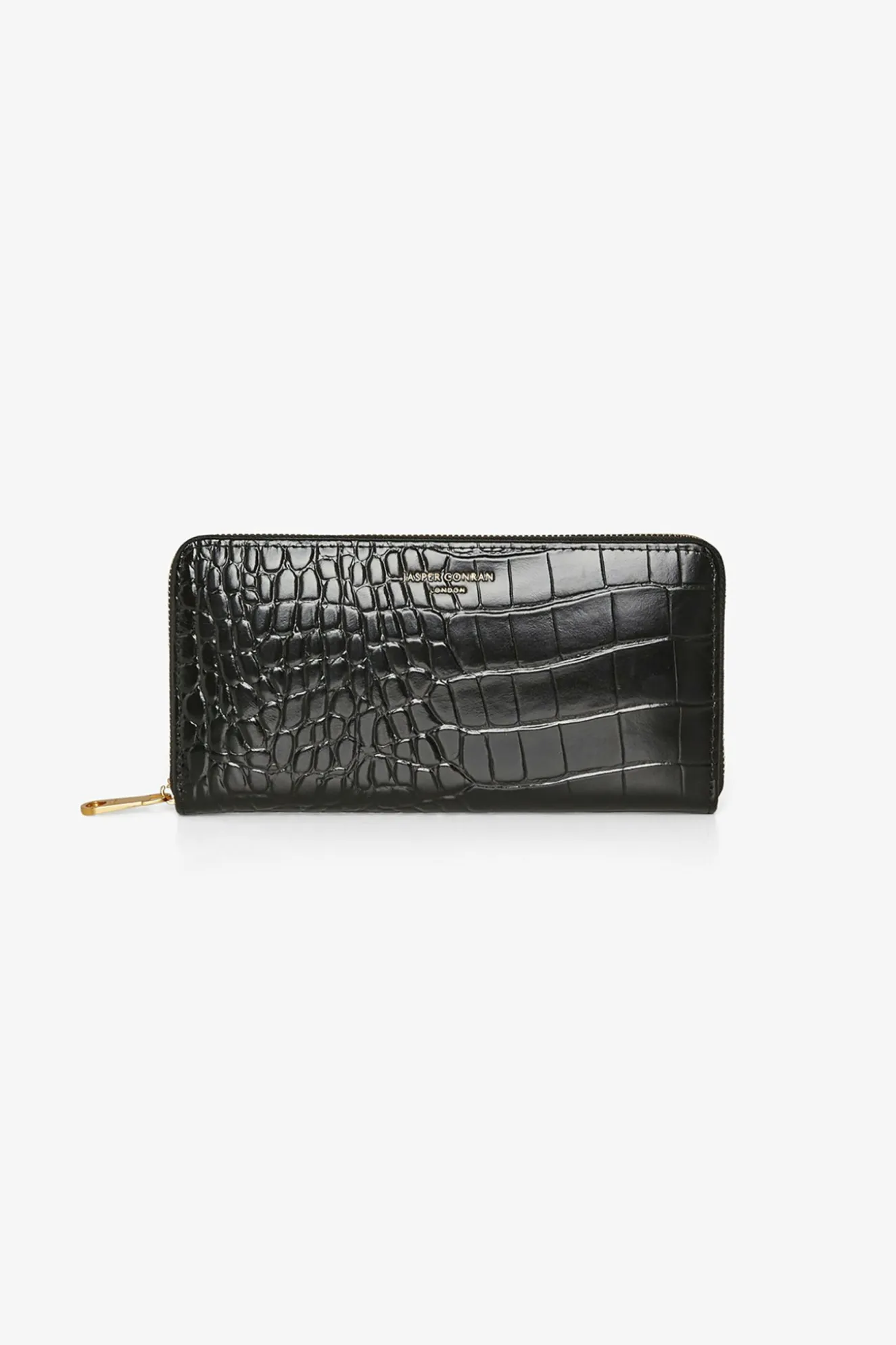 Jasper Conran Alexis Leather Large Croc Zip Round Purse Hot