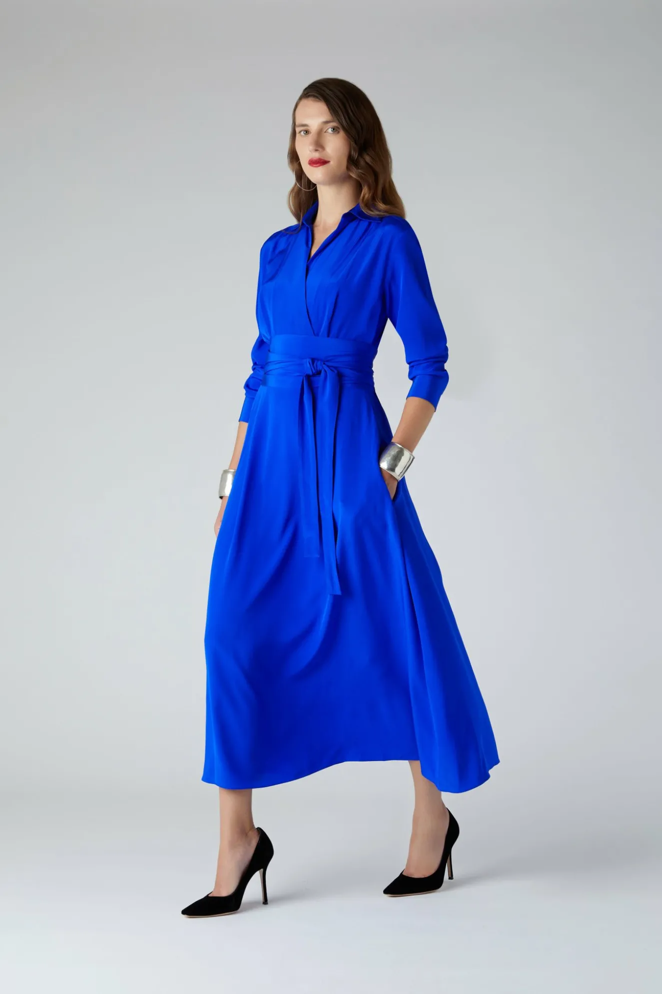 Jasper Conran Celia Silk Full Skirt Shirt Dress Discount