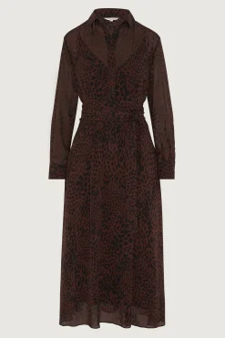Jasper Conran Eden Printed Shirt Georgette Dress Choc Cheap