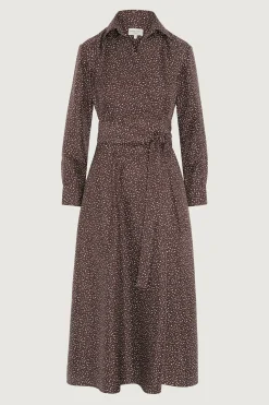 Jasper Conran Emma Full Skirt Printed Silk Wrap Dress Choc Floral Cheap