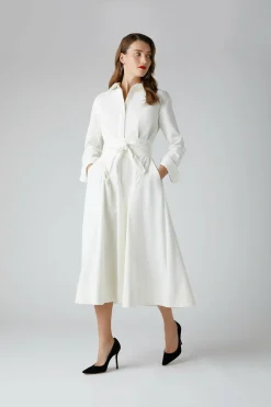 Jasper Conran Esme Cord Full Skirt Shirt Dress Winter White Shop