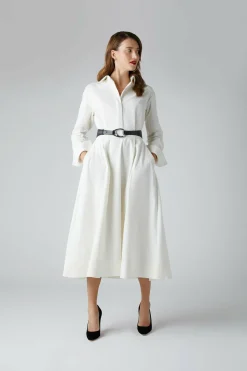 Jasper Conran Esme Cord Full Skirt Shirt Dress Winter White Shop