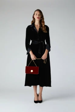 Jasper Conran Eve Silk-Blend Velvet Shirt Dress Black Cheap